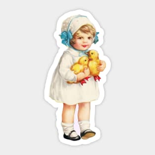 Vintage Easter Girl with Chicks Sticker